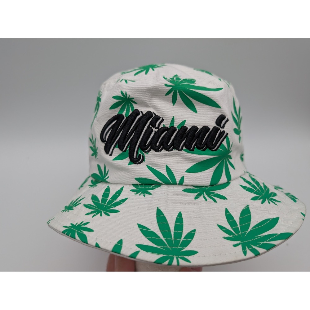 Freestyle Miami Bucket Hat White Green Leaf Print Cotton Embroidered Logo